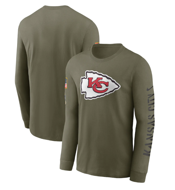 Men's Kansas City Chiefs Olive 2022 Salute to Service Long Sleeve T-Shirt Men's Kansas City Chiefs Olive 2022 Salute to Service Long Sleeve T-Shirt